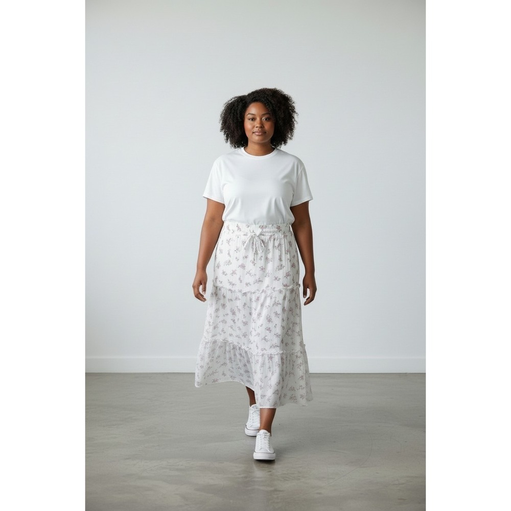 Celebrity Pink Women XXL White‎ Pink Flowers Prairie Core Tiered Midi Maxi Skirt
